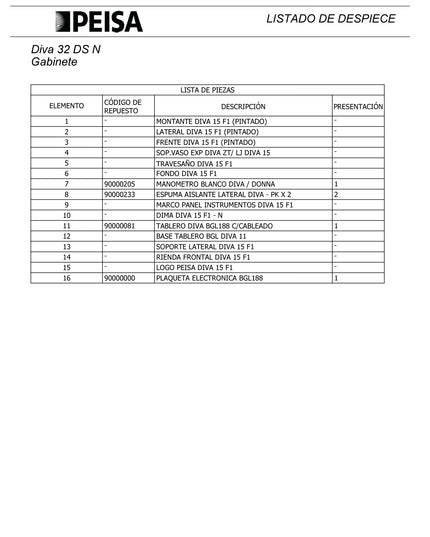 PEISA CALDERA DIVA 32 DS N GN 10000079