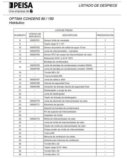 PEISA CALDERA OPTIMA CONDENS 150 10001503
