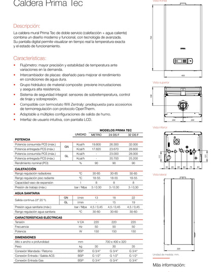 PEISA CALDERA PRIMA TEC 24 DOBLE SERVICIO TIRO FORZADO 10001683  ***SIN VENTILACION***