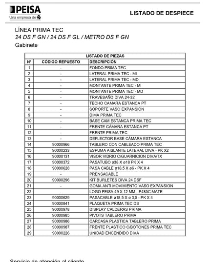 PEISA CALDERA PRIMA TEC 24 DOBLE SERVICIO TIRO FORZADO 10001683  ***SIN VENTILACION***