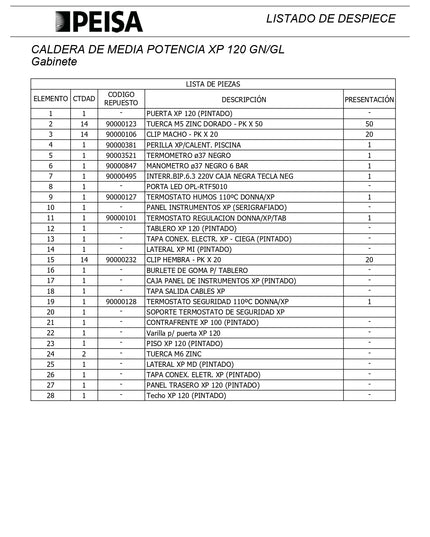 PEISA CALDERA XP 120 GL 10000061