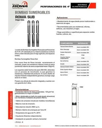 ROWA BOMBA SUMERGIBLE SUB 4RW 6/8 G-M 0023-0108