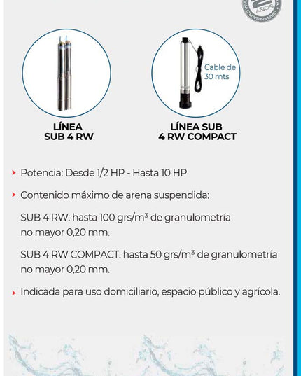 ROWA BOMBA SUMERGIBLE SUB 4RW 12/8 G-MONOFASICA 0023-0112