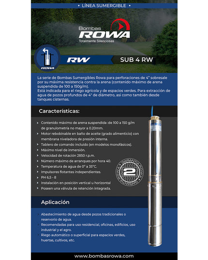 ROWA BOMBA SUMERGIBLE SUB 4RW 12/8 G-MONOFASICA 0023-0112