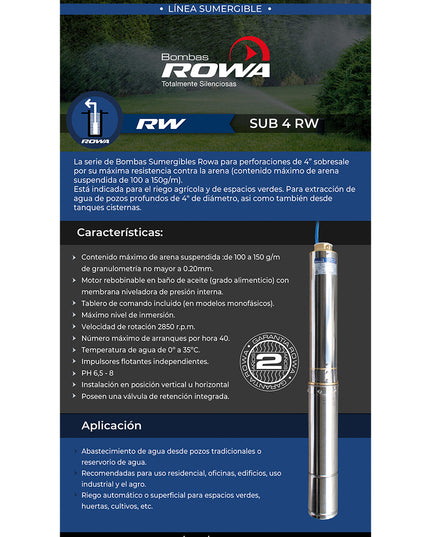ROWA BOMBA SUMERGIBLE SUB 4RW 16/20G-T 7.5HP 380V 0023-0123