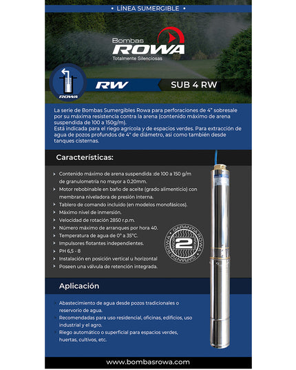 ROWA BOMBA SUMERGIBLE SUB 4RW 6/14G-T 2HP 380V 0023-0119