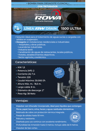 ROWA BOMBA DESAGOTE RW DRAIN 1500 ULTRA C/TRITURADORA 0023-0127