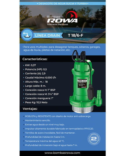 ROWA BOMBA DESAGOTE RW DRAIN T18/6-F 0023-0105