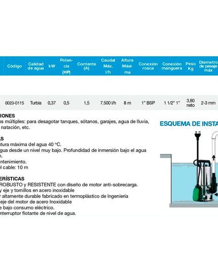 ROWA BOMBA DESAGOTE RW DRAIN Q 400-F 0023-0115