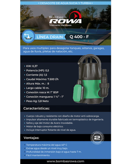ROWA BOMBA DESAGOTE RW DRAIN Q 400-F 0023-0115
