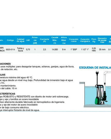 ROWA BOMBA DESAGOTE RW DRAIN M 750 INOX 0023-0114