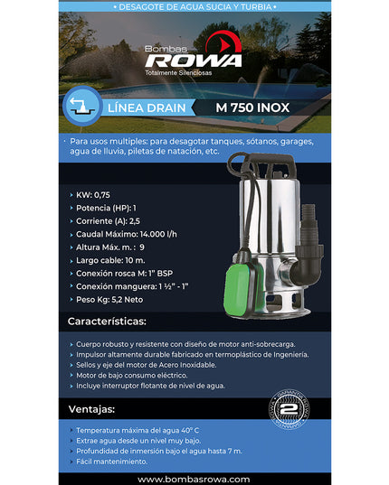 ROWA BOMBA DESAGOTE RW DRAIN M 750 INOX 0023-0114