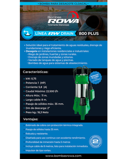 ROWA BOMBA DESAGOTE RW DRAIN 800 PLUS 0023-0126