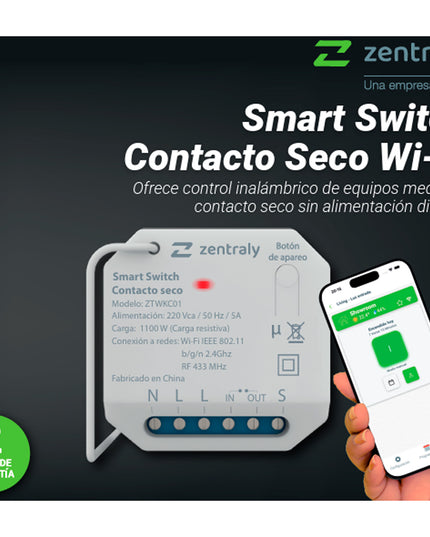 ZENTRALY SMART SWITCH CONTACTO SECO KINETIC WIFI ZTWKC01 10001960