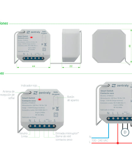 ZENTRALY SMART SWITCH CONTACTO SECO KINETIC WIFI ZTWKC01 10001960