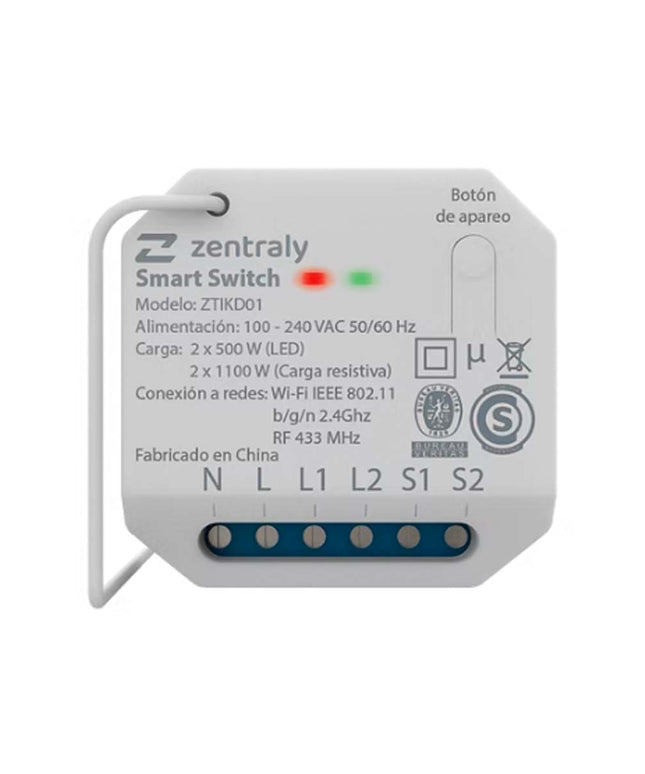 ZENTRALY SMART SWITCH DUAL KINETIC WI-FI ZTIKD01 10001893