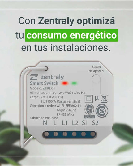 ZENTRALY SMART SWITCH DUAL KINETIC WI-FI ZTIKD01 10001893