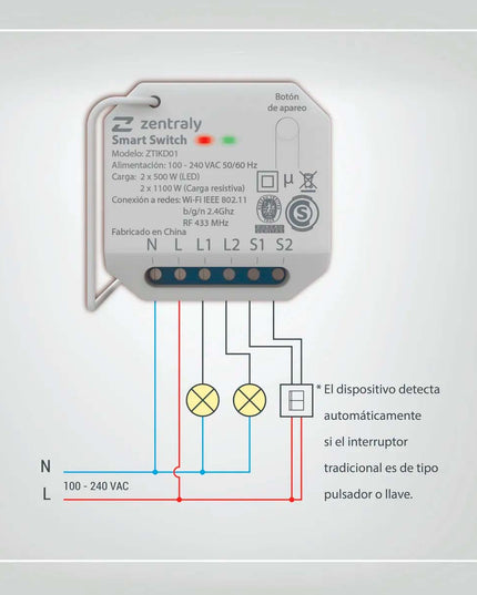 Zentraly Smart Switch Dual Kinetic Wi-fi Ztikd01 10001893