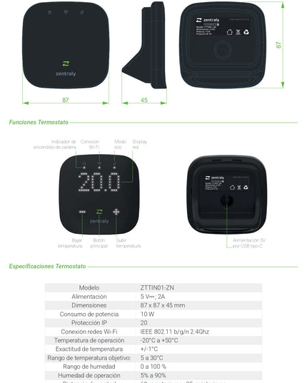 ZENTRALY TERMOSTATO INALAMBRICO WI-FI ZTTIN01-ZN 10001880