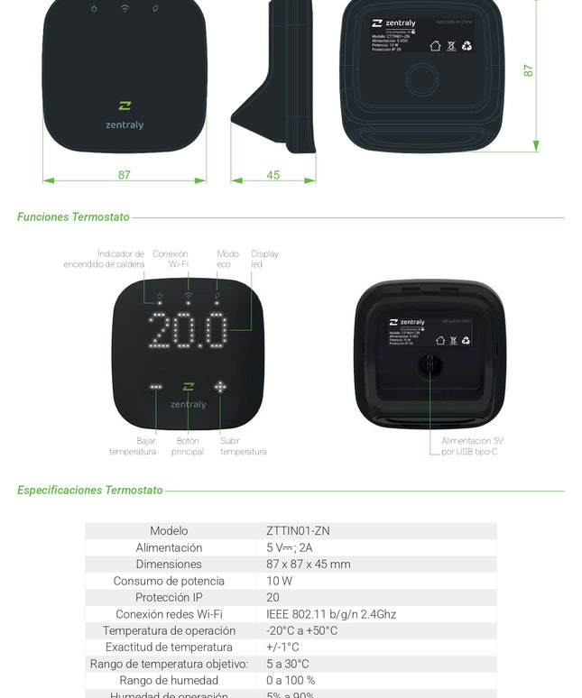 ZENTRALY TERMOSTATO INALAMBRICO WI-FI ZTTIN01-ZN 10001880